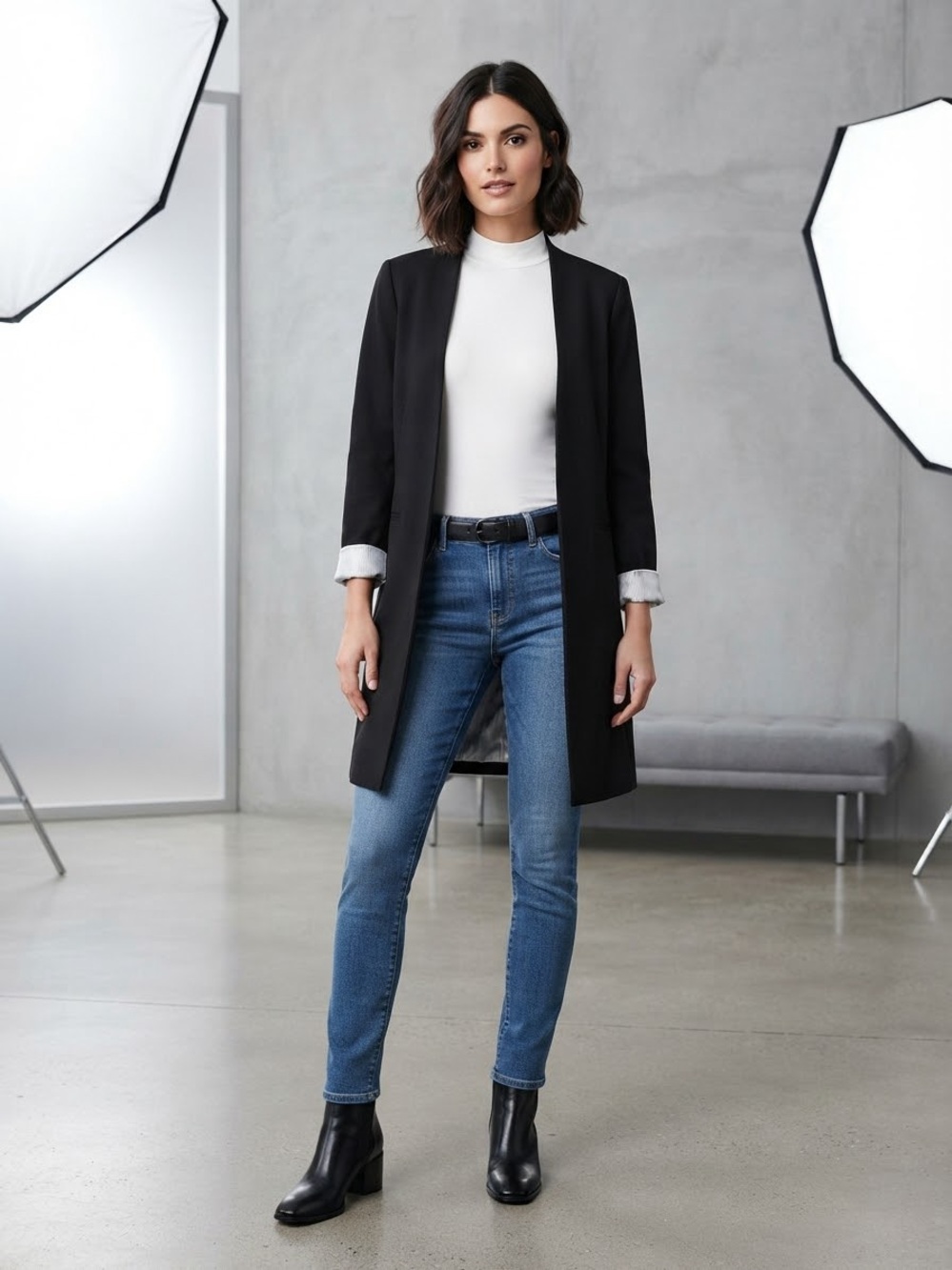 Calvin Klein Black Longline Open Blazer Coat